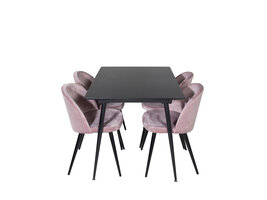 ebuy24 SilarBLExt eethoek eetkamertafel uitschuifbare tafel lengte cm 120 / 160 zwart en 4 Velvet eetkamerstal velours roze, zwart.