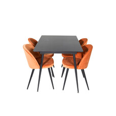 ebuy24 SilarBLExt eethoek eetkamertafel uitschuifbare tafel lengte cm 120 / 160 zwart en 4 Velvet eetkamerstal velours oranje, zwart.