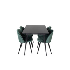 ebuy24 SilarBLExt eethoek eetkamertafel uitschuifbare tafel lengte cm 120 / 160 zwart en 4 Velvet eetkamerstal velours groente, zwart.