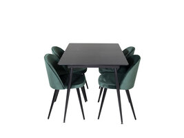 ebuy24 SilarBLExt eethoek eetkamertafel uitschuifbare tafel lengte cm 120 / 160 zwart en 4 Velvet eetkamerstal velours groente, zwart.