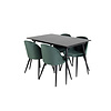 ebuy24 SilarBLExt eethoek eetkamertafel uitschuifbare tafel lengte cm 120 / 160 zwart en 4 Velvet eetkamerstal velours groente, zwart.