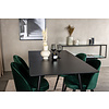 ebuy24 SilarBLExt eethoek eetkamertafel uitschuifbare tafel lengte cm 120 / 160 zwart en 4 Velvet eetkamerstal velours groente, zwart.