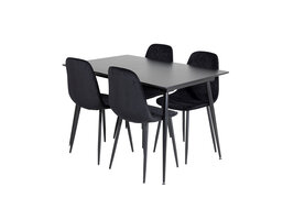 ebuy24 SilarBLExt eethoek eetkamertafel uitschuifbare tafel lengte cm 120 / 160 zwart en 4 Polar Diamond eetkamerstal velours zwart.