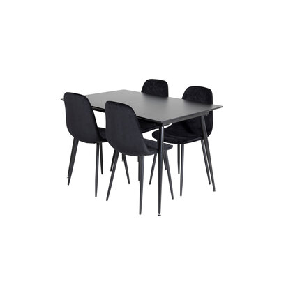 ebuy24 SilarBLExt eethoek eetkamertafel uitschuifbare tafel lengte cm 120 / 160 zwart en 4 Polar Diamond eetkamerstal velours zwart.