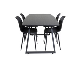 ebuy24 IncaBLBL eethoek eetkamertafel uitschuifbare tafel lengte cm 160 / 200 zwart en 4 Polar eetkamerstal zwart.