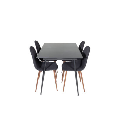 ebuy24 SilarBLExt eethoek eetkamertafel uitschuifbare tafel lengte cm 120 / 160 zwart en 4 Polar eetkamerstal zwart.