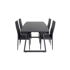 ebuy24 IncaBLBL eethoek eetkamertafel uitschuifbare tafel lengte cm 160 / 200 zwart en 4 Slim High Back eetkamerstal PU kunstleer zwart.