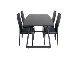 ebuy24 IncaBLBL eethoek eetkamertafel uitschuifbare tafel lengte cm 160 / 200 zwart en 4 Slim High Back eetkamerstal PU kunstleer zwart.