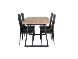 ebuy24 IncaNABL eethoek eetkamertafel uitschuifbare tafel lengte cm 160 / 200 el hout decor en 4 Slim High Back eetkamerstal PU kunstleer zwart.