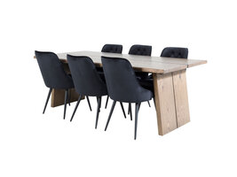 ebuy24 Logger eethoek eetkamertafel uitschuifbare tafel lengte cm 210 / 310 rokerig eik en 6 Velvet Deluxe eetkamerstal velours zwart.