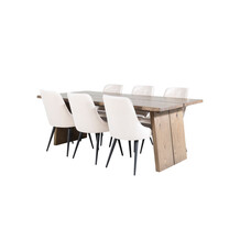 ebuy24 Logger eethoek eetkamertafel uitschuifbare tafel lengte cm 210 / 310 rokerig eik en 6 Velvet Deluxe eetkamerstal velours beige, zwart.