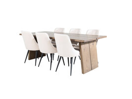 ebuy24 Logger eethoek eetkamertafel uitschuifbare tafel lengte cm 210 / 310 rokerig eik en 6 Velvet Deluxe eetkamerstal velours beige, zwart.