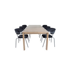 ebuy24 SliderOS eethoek eetkamertafel uitschuifbare tafel lengte cm 170 / 250 rokerig eik en 6 Arrow eetkamerstal velours zwart.