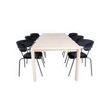 ebuy24 SliderWW eethoek eetkamertafel uitschuifbare tafel lengte cm 170 / 250 eik wit washeded en 6 Arrow eetkamerstal velours zwart.