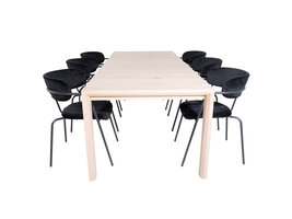 ebuy24 SliderWW eethoek eetkamertafel uitschuifbare tafel lengte cm 170 / 250 eik wit washeded en 6 Arrow eetkamerstal velours zwart.