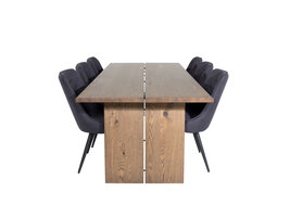 ebuy24 Logger eethoek eetkamertafel uitschuifbare tafel lengte cm 210 / 310 rokerig eik en 6 Velvet Deluxe eetkamerstal zwart.