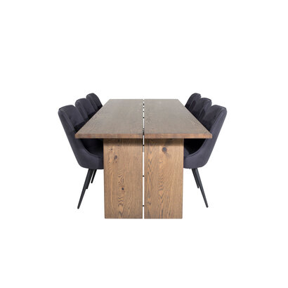 ebuy24 Logger eethoek eetkamertafel uitschuifbare tafel lengte cm 210 / 310 rokerig eik en 6 Velvet Deluxe eetkamerstal zwart.