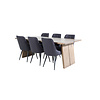 ebuy24 Logger eethoek eetkamertafel uitschuifbare tafel lengte cm 210 / 310 rokerig eik en 6 Velvet Deluxe eetkamerstal zwart.