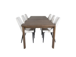 ebuy24 SliderOS eethoek eetkamertafel uitschuifbare tafel lengte cm 170 / 250 rokerig eik en 6 Leone eetkamerstal fluweel wit, zwart.