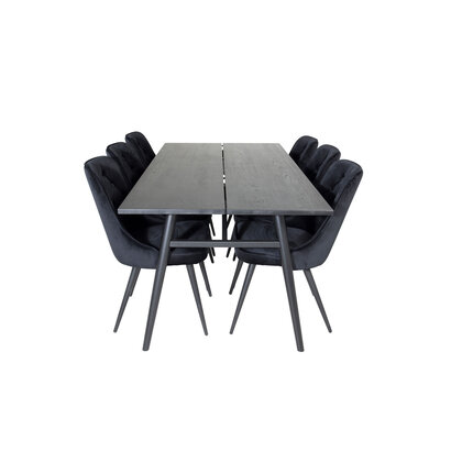 ebuy24 Sleek eethoek eetkamertafel uitschuifbare tafel lengte cm 195 / 280 zwart en 6 Velvet Deluxe eetkamerstal velours zwart.