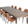 ebuy24 SliderOS eethoek eetkamertafel uitschuifbare tafel lengte cm 170 / 250 rokerig eik en 8 Polar eetkamerstal PU kunstleer bruin.
