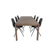 ebuy24 SliderOS eethoek eetkamertafel uitschuifbare tafel lengte cm 170 / 250 rokerig eik en 6 Polar eetkamerstal PU kunstleer zwart.