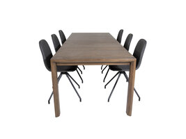 ebuy24 SliderOS eethoek eetkamertafel uitschuifbare tafel lengte cm 170 / 250 rokerig eik en 6 Polar eetkamerstal PU kunstleer zwart.