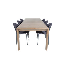 ebuy24 SliderOS eethoek eetkamertafel uitschuifbare tafel lengte cm 170 / 250 rokerig eik en 6 Vault eetkamerstal zwart.