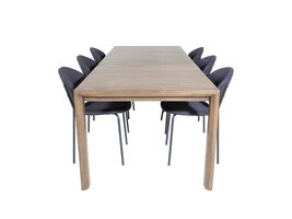 ebuy24 SliderOS eethoek eetkamertafel uitschuifbare tafel lengte cm 170 / 250 rokerig eik en 6 Vault eetkamerstal zwart.