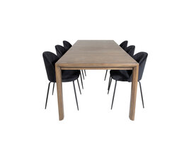 ebuy24 SliderOS eethoek eetkamertafel uitschuifbare tafel lengte cm 170 / 250 rokerig eik en 6 Wrinkles eetkamerstal velours zwart.