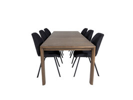 ebuy24 SliderOS eethoek eetkamertafel uitschuifbare tafel lengte cm 170 / 250 rokerig eik en 6 Gemma eetkamerstal zwart.