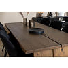 ebuy24 Logger eethoek eetkamertafel uitschuifbare tafel lengte cm 210 / 310 rokerig eik en 6 Gemma eetkamerstal zwart.