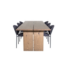 ebuy24 Logger eethoek eetkamertafel uitschuifbare tafel lengte cm 210 / 310 rokerig eik en 6 Vault eetkamerstal zwart.