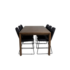 ebuy24 SliderOS eethoek eetkamertafel uitschuifbare tafel lengte cm 170 / 250 rokerig eik en 6 Muce eetkamerstal zwart.