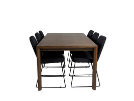 ebuy24 SliderOS eethoek eetkamertafel uitschuifbare tafel lengte cm 170 / 250 rokerig eik en 6 Muce eetkamerstal zwart.