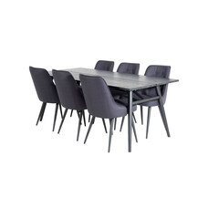 ebuy24 Sleek eethoek eetkamertafel uitschuifbare tafel lengte cm 195 / 280 zwart en 6 Velvet Deluxe eetkamerstal zwart.