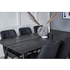 ebuy24 Sleek eethoek eetkamertafel uitschuifbare tafel lengte cm 195 / 280 zwart en 6 Velvet Deluxe eetkamerstal zwart.