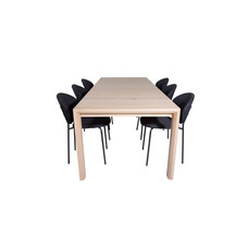 ebuy24 SliderWW eethoek eetkamertafel uitschuifbare tafel lengte cm 170 / 250 eik wit washeded en 6 Vault eetkamerstal zwart.