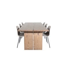 ebuy24 Logger eethoek eetkamertafel uitschuifbare tafel lengte cm 210 / 310 rokerig eik en 6 Arctic eetkamerstal khaki, zwart.