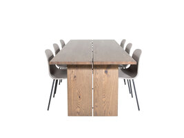 ebuy24 Logger eethoek eetkamertafel uitschuifbare tafel lengte cm 210 / 310 rokerig eik en 6 Arctic eetkamerstal khaki, zwart.