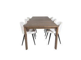 ebuy24 SliderOS eethoek eetkamertafel uitschuifbare tafel lengte cm 170 / 250 rokerig eik en 6 Velvet eetkamerstal fluweel beige, zwart.