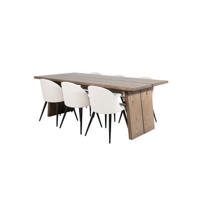 ebuy24 Logger eethoek eetkamertafel uitschuifbare tafel lengte cm 210 / 310 rokerig eik en 6 Velvet eetkamerstal fluweel beige, zwart.