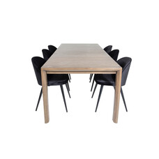 ebuy24 SliderOS eethoek eetkamertafel uitschuifbare tafel lengte cm 170 / 250 rokerig eik en 6 Velvet eetkamerstal velours zwart.