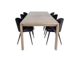 ebuy24 SliderOS eethoek eetkamertafel uitschuifbare tafel lengte cm 170 / 250 rokerig eik en 6 Velvet eetkamerstal velours zwart.