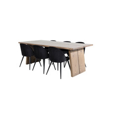 ebuy24 Logger eethoek eetkamertafel uitschuifbare tafel lengte cm 210 / 310 rokerig eik en 6 Velvet eetkamerstal velours zwart.