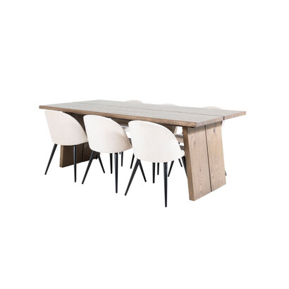 ebuy24 Logger eethoek eetkamertafel uitschuifbare tafel lengte cm 210 / 310 rokerig eik en 6 Velvet eetkamerstal velours beige, zwart.