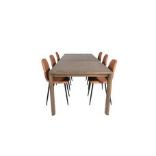 ebuy24 SliderOS eethoek eetkamertafel uitschuifbare tafel lengte cm 170 / 250 rokerig eik en 6 Polar eetkamerstal PU kunstleer bruin.