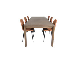 ebuy24 SliderOS eethoek eetkamertafel uitschuifbare tafel lengte cm 170 / 250 rokerig eik en 6 Polar eetkamerstal PU kunstleer bruin.