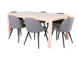 ebuy24 SliderWW eethoek eetkamertafel uitschuifbare tafel lengte cm 170 / 250 eik wit washeded en 6 Velvet Stitches eetkamerstal grijs.