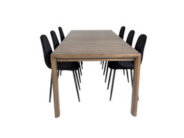 ebuy24 SliderOS eethoek eetkamertafel uitschuifbare tafel lengte cm 170 / 250 rokerig eik en 6 Polar Diamond eetkamerstal velours zwart.